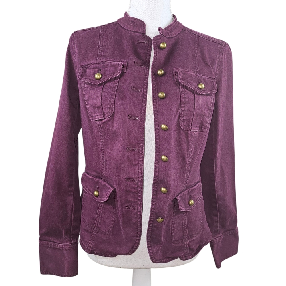 White House Black Market Brushed Cotton Burgundy Military Jacket In 4